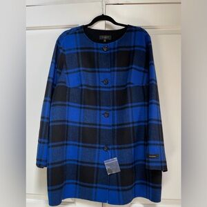 NWOT Talbots Reversible Wool Blend Buffalo Plaid Coat Black Blue Dead Stock